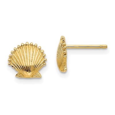 Curata 10k Yellow Gold Scallop Shell Post Earrings - 7.45x8.17mm