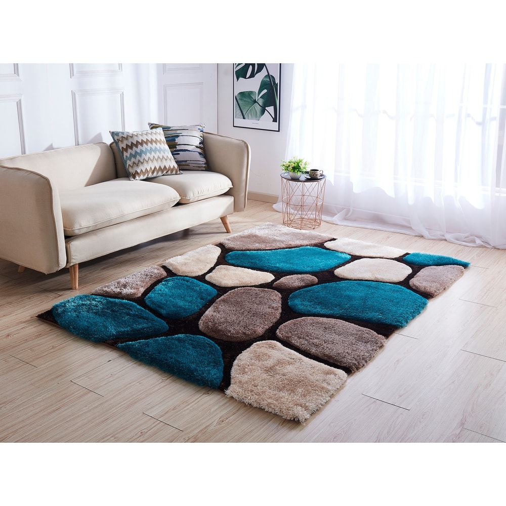Mateos Shag Collection Stone Area Rug