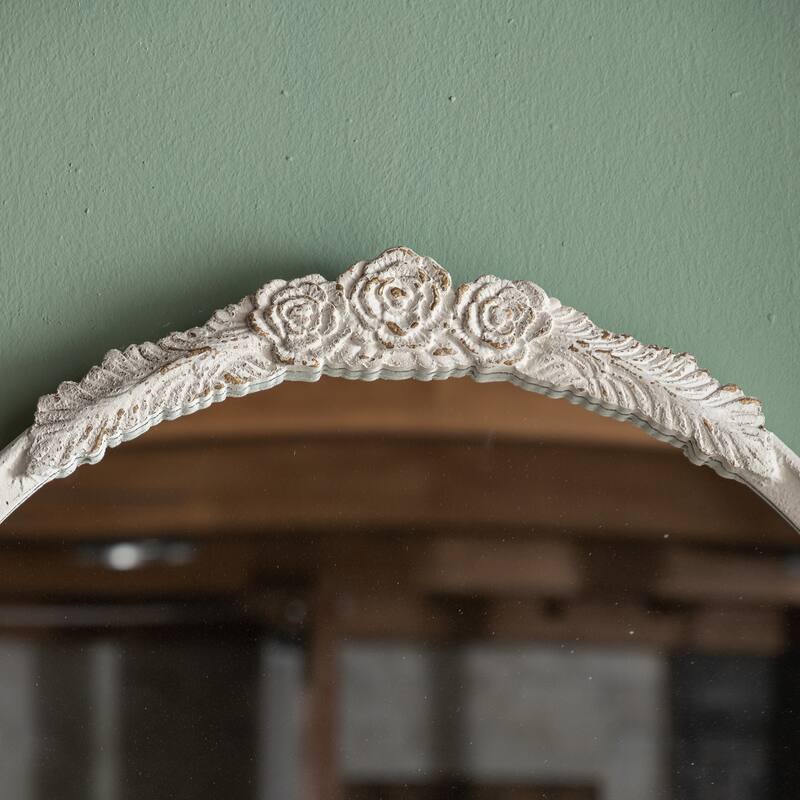 Chic Arched Wall Mirror with Floral Ornament - Elevate American Home Decor