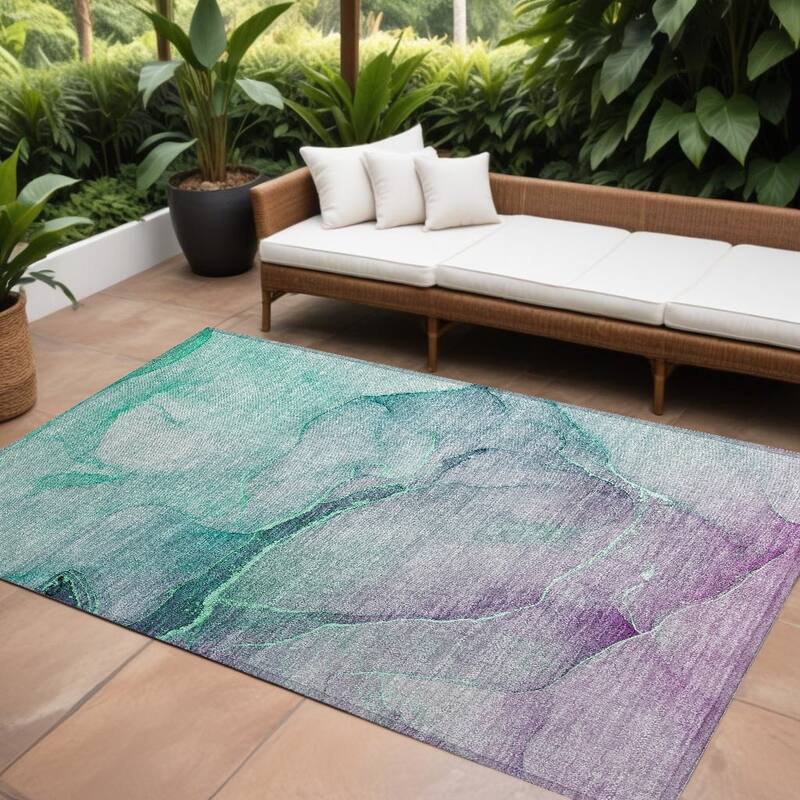 Allus Contemporary Abstract Weather Resistant Blended Style Outdoor Rug - 8' X 10' - Green