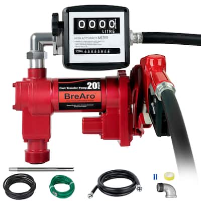 Fuel Transfer Pump 12 Volt 20 GPM with Automatic Nozzle & Mechanical Meter Package (Gallons), Cast Iron Heavy Duty Transfer Pump