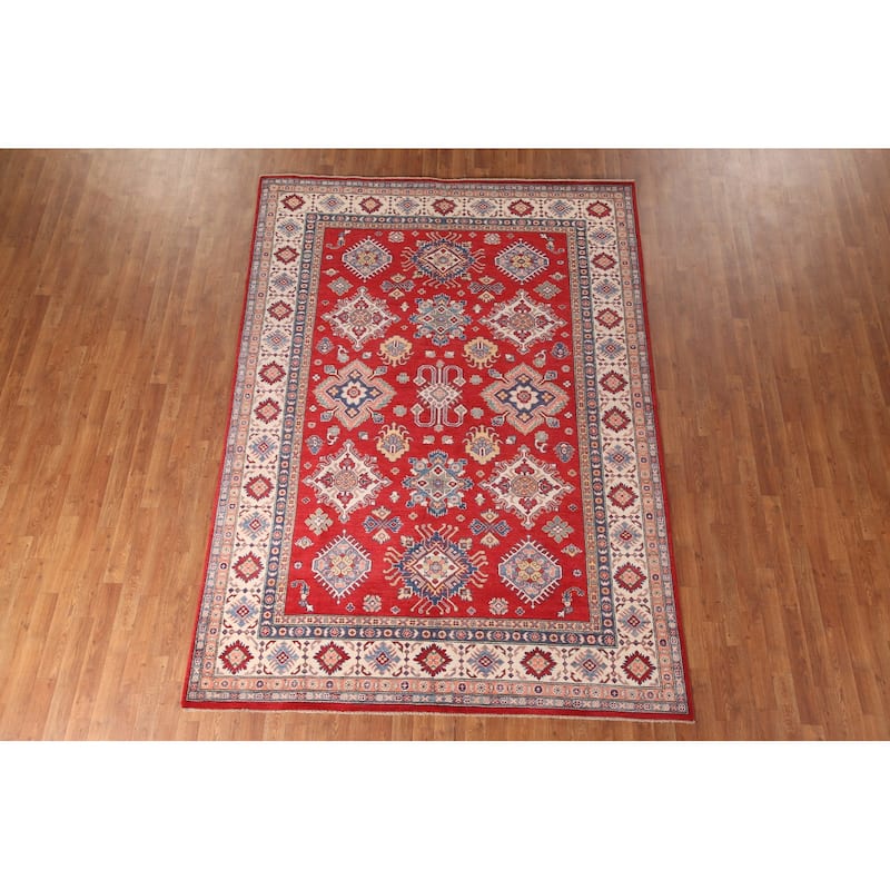 Red Traditional Kazak Area Rug Hand-Knotted Wool Carpet - 6'9" x 9'7"