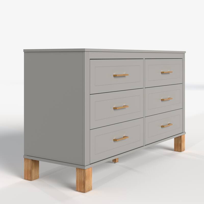 Modern Storage 6 Drawers Cabinet with Metal Handles and Solid Wood Legs