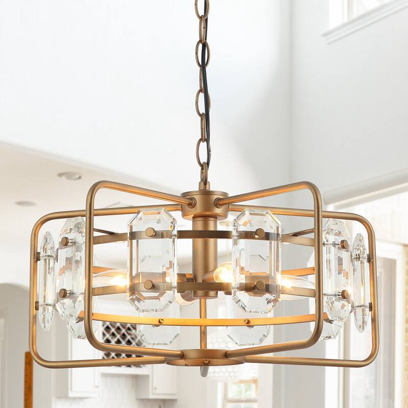 4-Light Modern Gold Crystal Chandelier Lighting - 18.11 inches Lx 18.11 inches W x 8.78 inches H