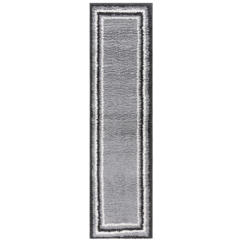 SAFAVIEH Border & Stripe Shag Rigoberta Modern 1.4-inch Thick - 2'2" x 8' Runner