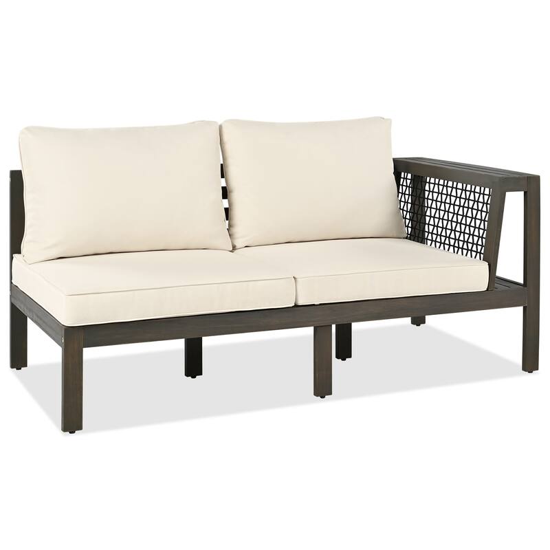 4 Pieces Outdoor Acacia Wood Sofa Set, L-Shaped Patio Furniture Sofa Set with Coffee Table, Conversation Set with Cushions