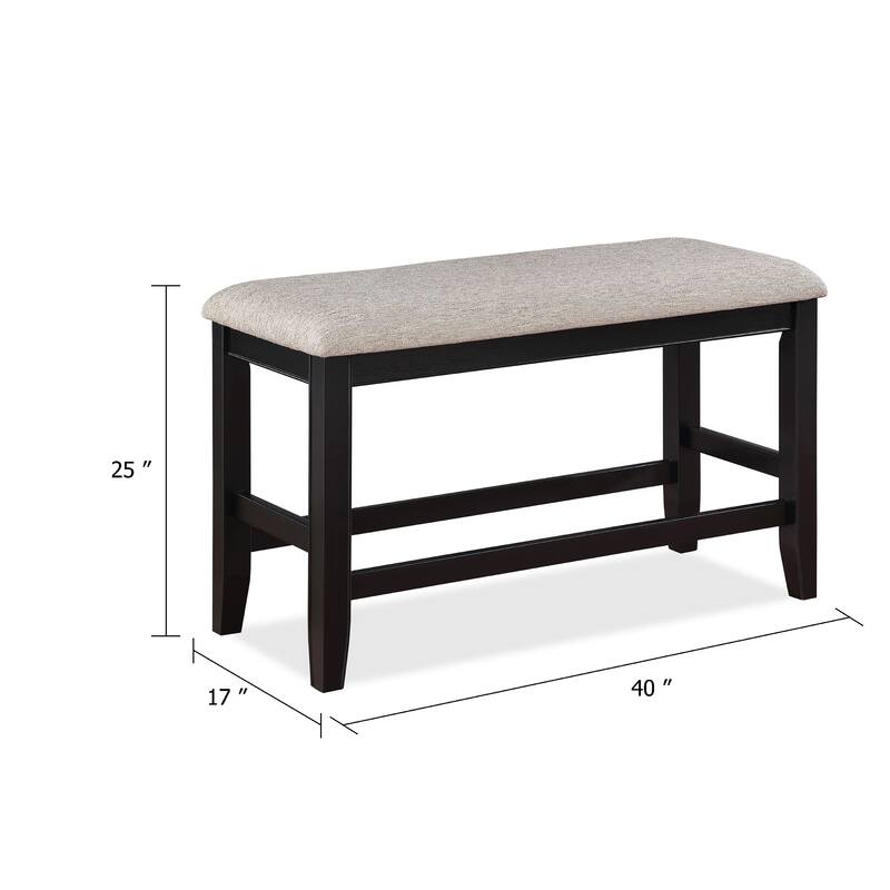 Filu Counter Height Dining Bench, Black Wood, Light Gray Linen, 40 Inch