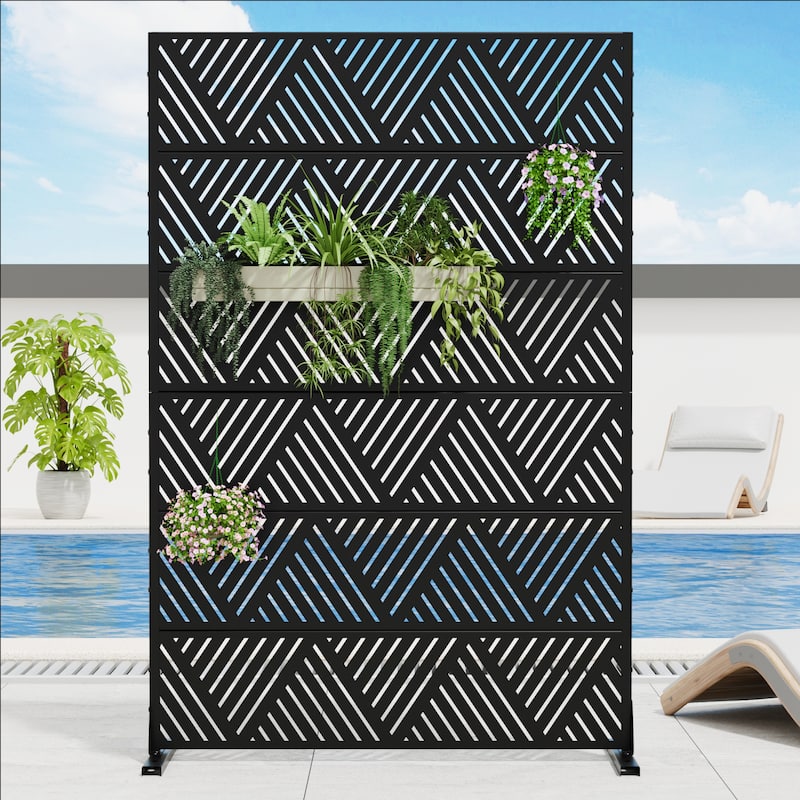 Dovelina 6ft.Outdoor Freestanding Metal Privacy Screen Decorative Garden Fence - 72"x47" - Black2
