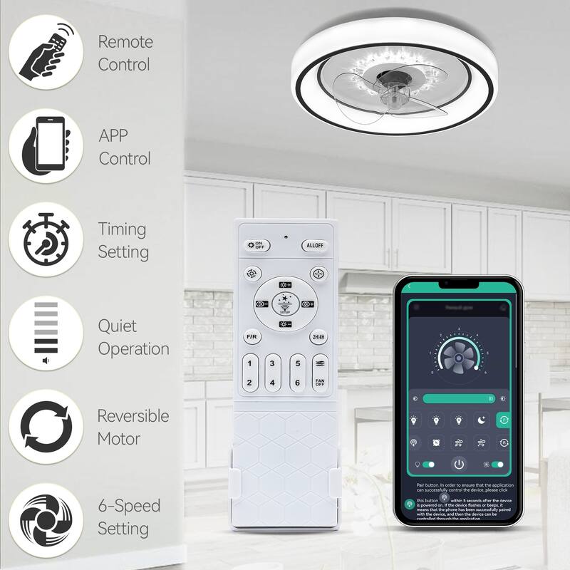 Moasis Dimmable LED 6 Speeds 20" Ceiling Fan Light