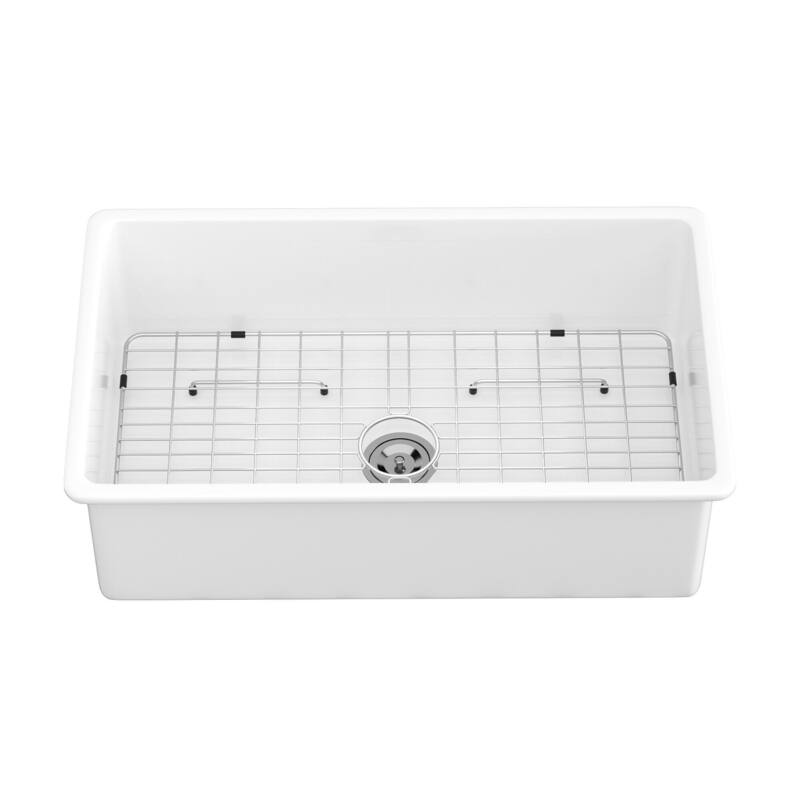32" Undermount Single Bowl Ceramic Kitchen Sink in White - 32'' x 19'' x 10''