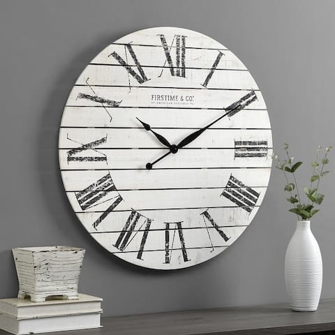 FirsTime & Co. Farmhouse Shiplap Wall Clock, American Crafted, White, Wood, 29 x 2 x 29 in