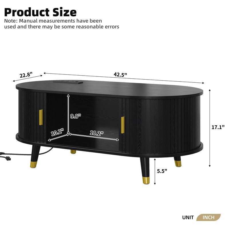Coffee Table with Charging Station and Sliding Tambour Door