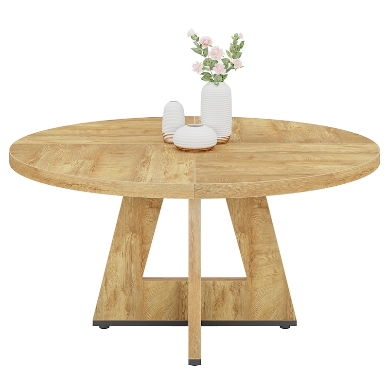 47 Inch Round Dining Table for 4, Wood Farmhouse Dinner Dinning Table for Kitchen Dining Living Room