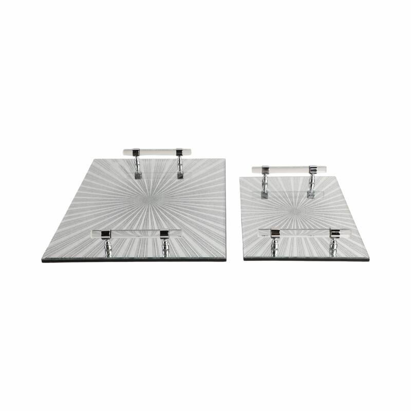 Glass Serving Trays with Modern Handles Stylish Accent (Set of 2) - 16" x 12" x 2"