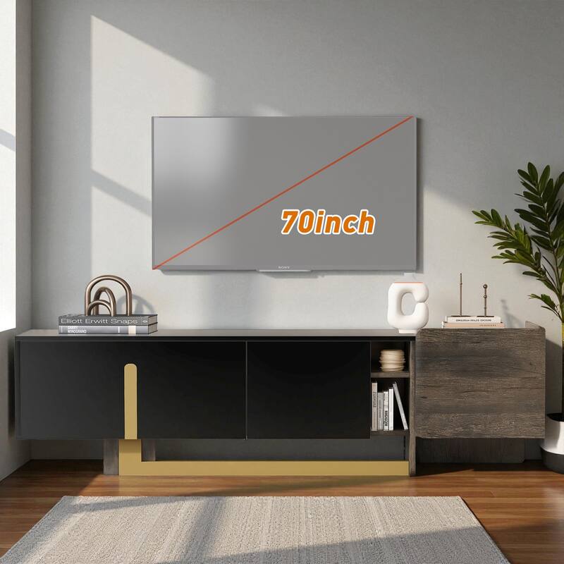 66.7'' Modern Luxury TV Stand with Metal Legs, Drawer, Cabinets & Adjustable Shelves, Fits TVs up to 70''