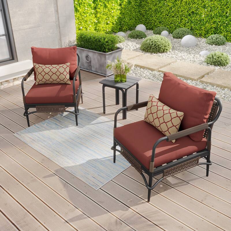 Corvus Stuart 3-piece Outdoor Wicker Chat Set with Sunbrella Cushion & Pillows