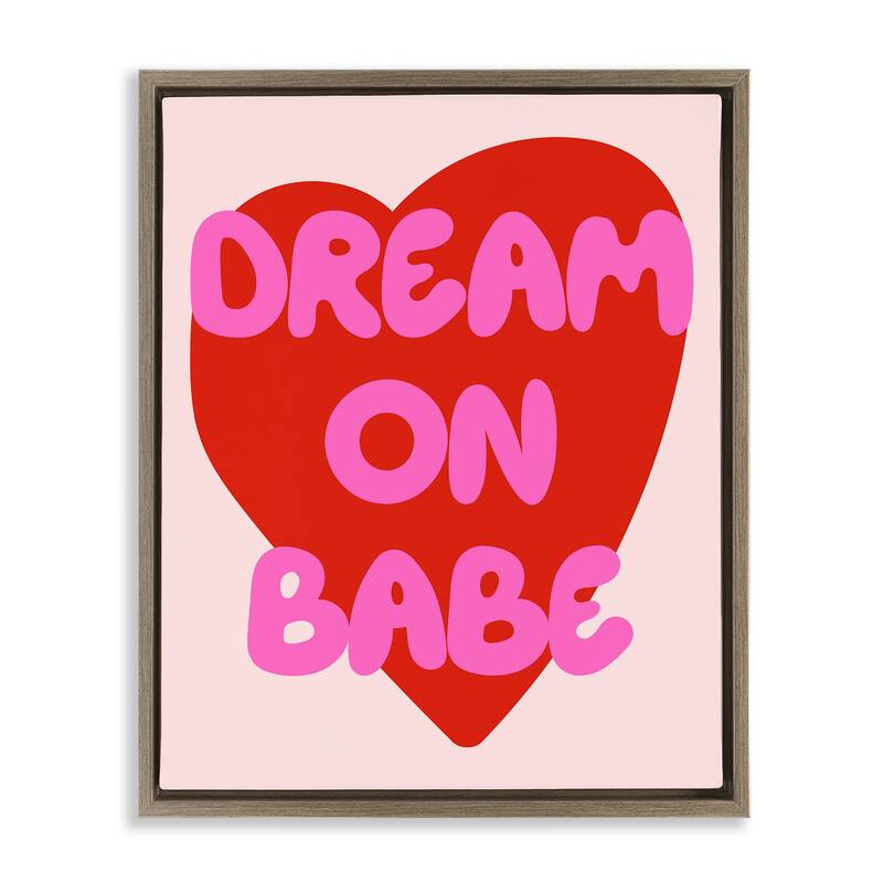 Stupell Dream On Babe Red Heart Framed Floater Canvas Wall Art Design By House of Lulu - 17 x 21 - Brown