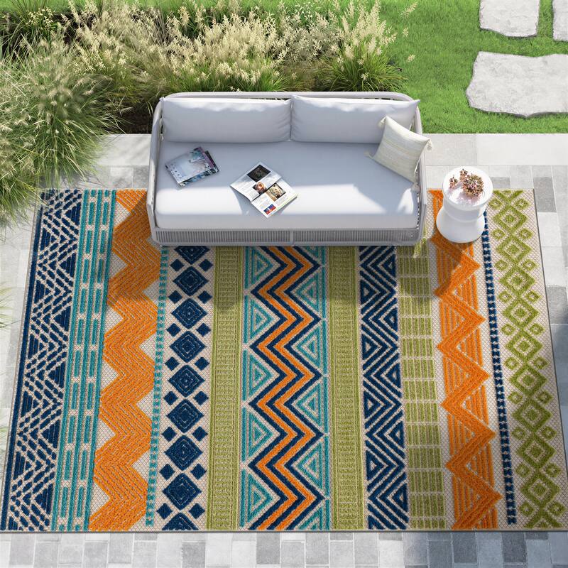 Evora Palm Frond Indoor/Outdoor Area Rug - 10' X 14' - Blue