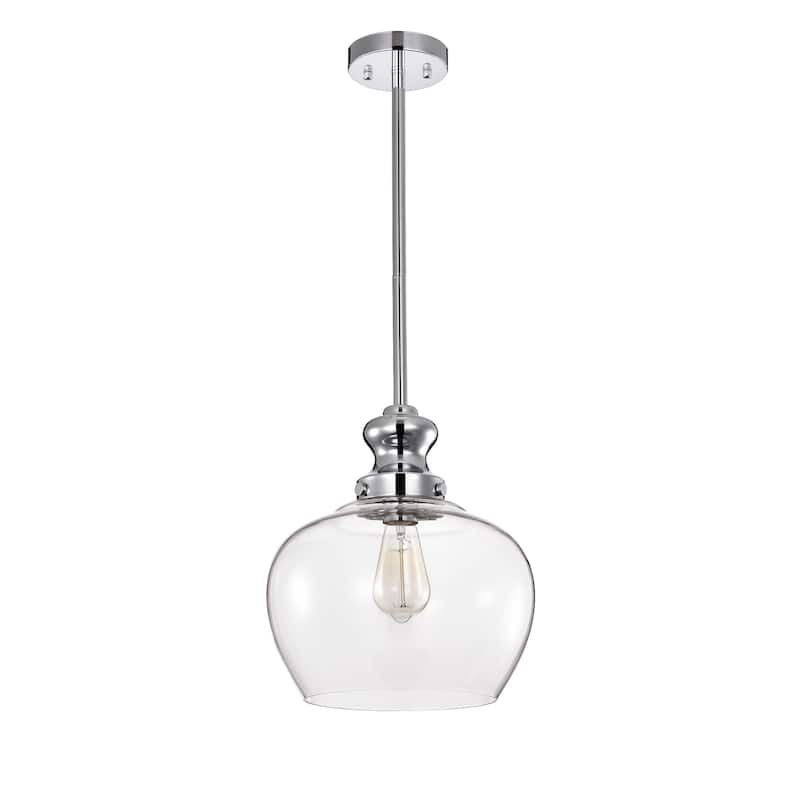 Rayli Chrome 1-Light Clear Bowl Glass Pendant Light
