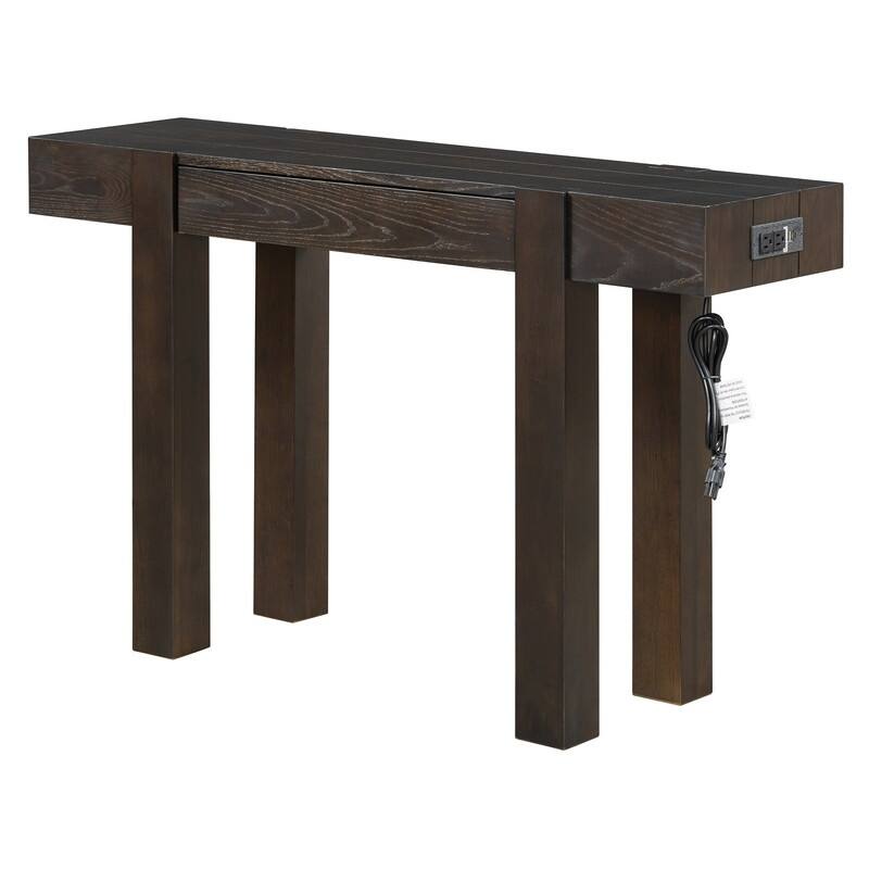 Modern 47.2" Wooden Console Table with Hidden Drawer and Side Power Outlet for Entryway or Living Room