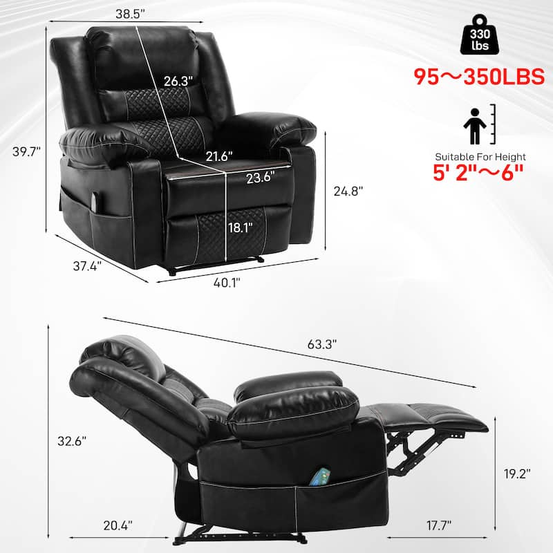 Manual Reclining Chair with 8-Point Vibration Massage, Lumbar Heat, and Durable Wood-Steel Frame for Living Room Comfort