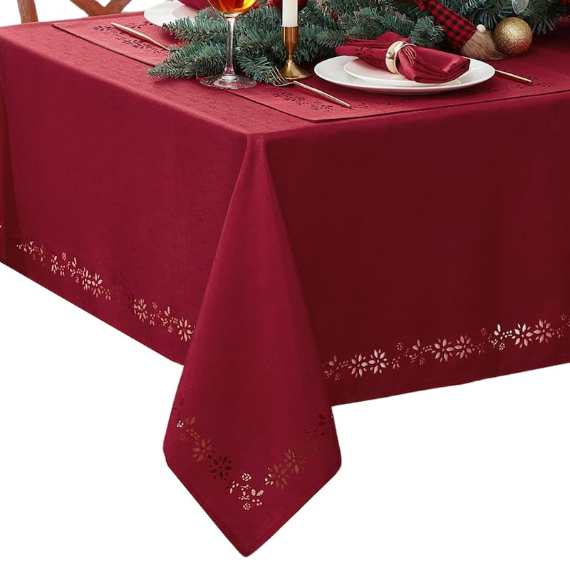 Poinsettia Noel Laser Cut Tablecloth - 52" Square - Red