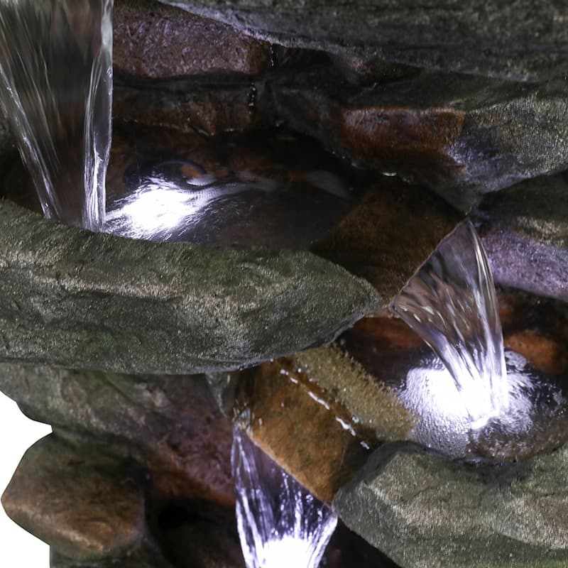 40.55'' Modern Rock Water Fountain Outdoor Waterfall with Lights