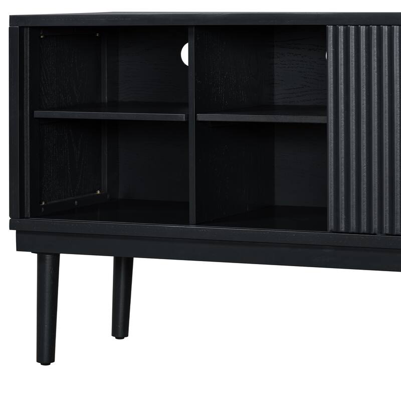 74.9" TV Stand with Vertical Striped Sliding Doors for Stylish Storage