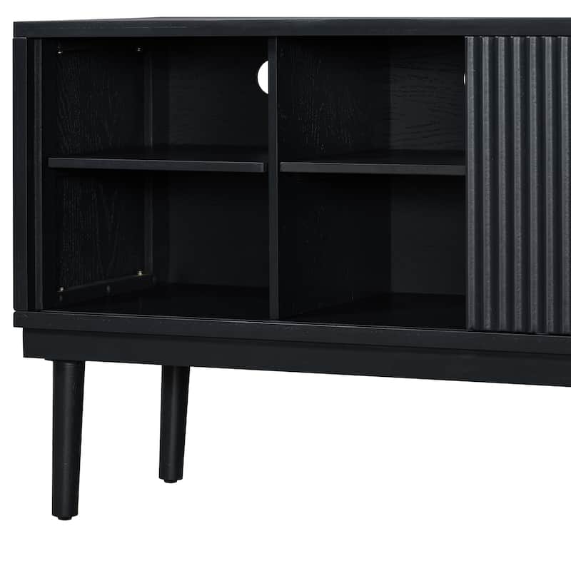 74.90" Wood TV Stand, Sliding Doors Media Cabinet with Gold Metal Handle, Media Console Table with Solid Wood Legs