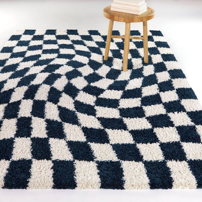 Luther Abstract Checkered Modern Shag Area Rug