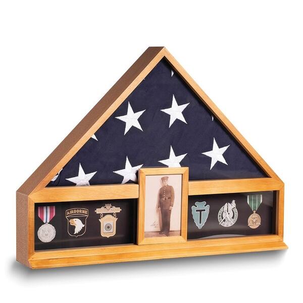 slide 2 of 2, Curata Handcrafted Mahogany Finish Wood Military Flag and Medal Display Case with 4x6 Photo Frame
