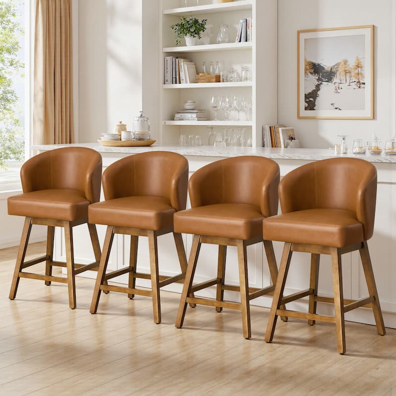 26 Inch Upholstered Swivel Counter Height Bar Stools with Back and Solid Wood Frame - 37.8"H x 20.9"W x 21.3"D