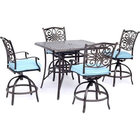 Hanover Traditions 5-Piece High-Dining Set in Blue with a 42 In. Square Cast-top Table