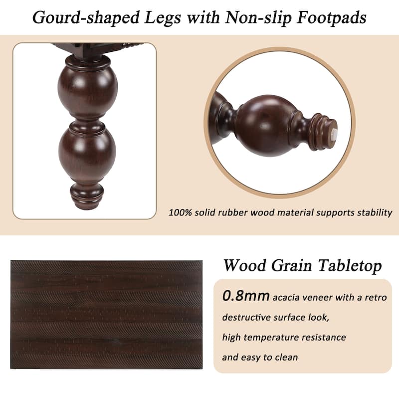 Solid Wood Table Sets of 3 with Coffee Table and 2 End Tables, Vintage Tables with Storage Drawers and Unique Gourd-Shaped Legs