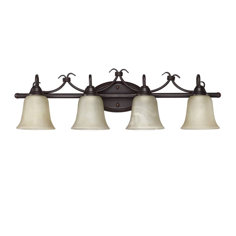 4-Light Bronze Dimmable Vanity Light with White Opal Glass Bell Shape Shades