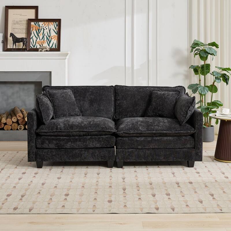 Modular Cloud Sofa Loveseat, Comfy Chenille Upholstered 2-Seater Sofa, Deep Seat Sofa with Backrest Pillows for Living Room