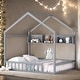 preview thumbnail 6 of 9, Wooden Full Size House Bed with Roof and Storage Shelf, Kids Bed with Fence, White