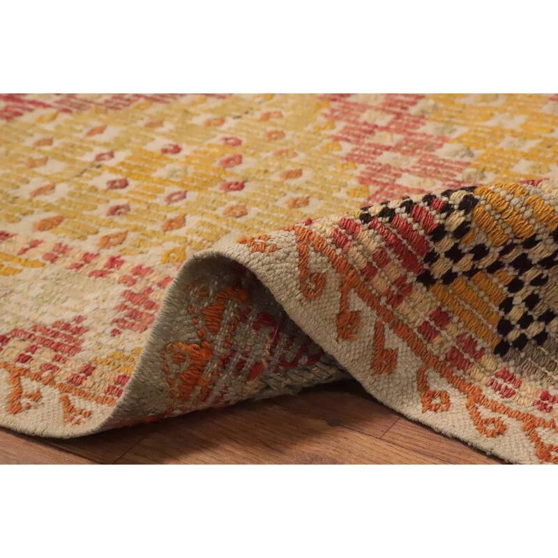 Hand Woven Oriental 100% Wool Carpet Southwestern Tribal Oranges & Rust Kilim Area Rug - 8' 5'' X 6' 2''