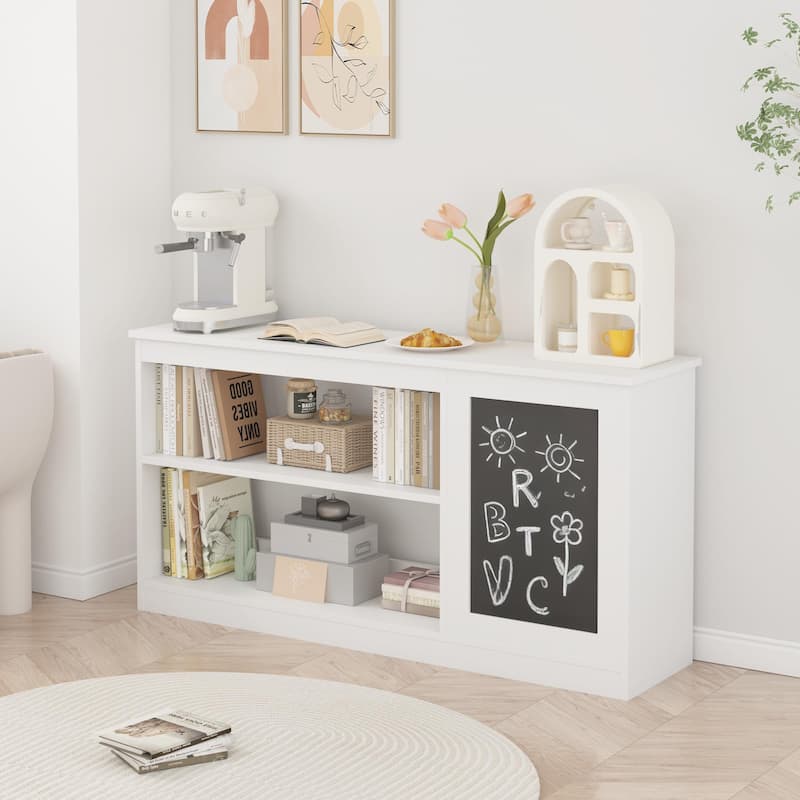 3-in-1 Kids Bookshelf and Toy Storage Cabinet with Chalkboard