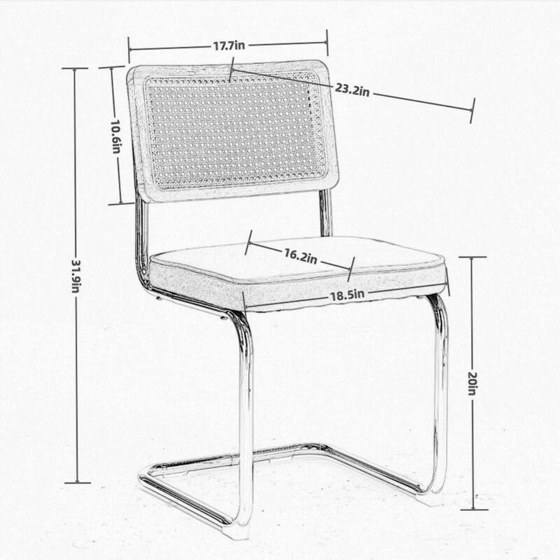 Mid Century Moder Dining Chairs with Rattan Back and Stainless Chrome Base,Set of 2