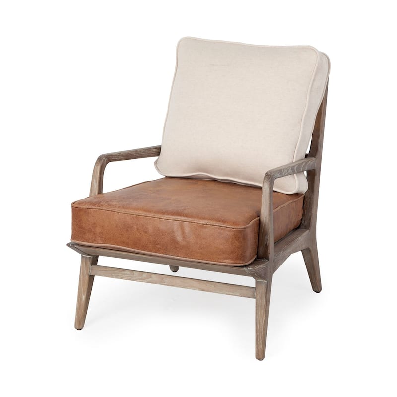 Harman II Cream Fabric and Brown Leather Seat Accent Chair - 24"W x 32"D x 32.3"H