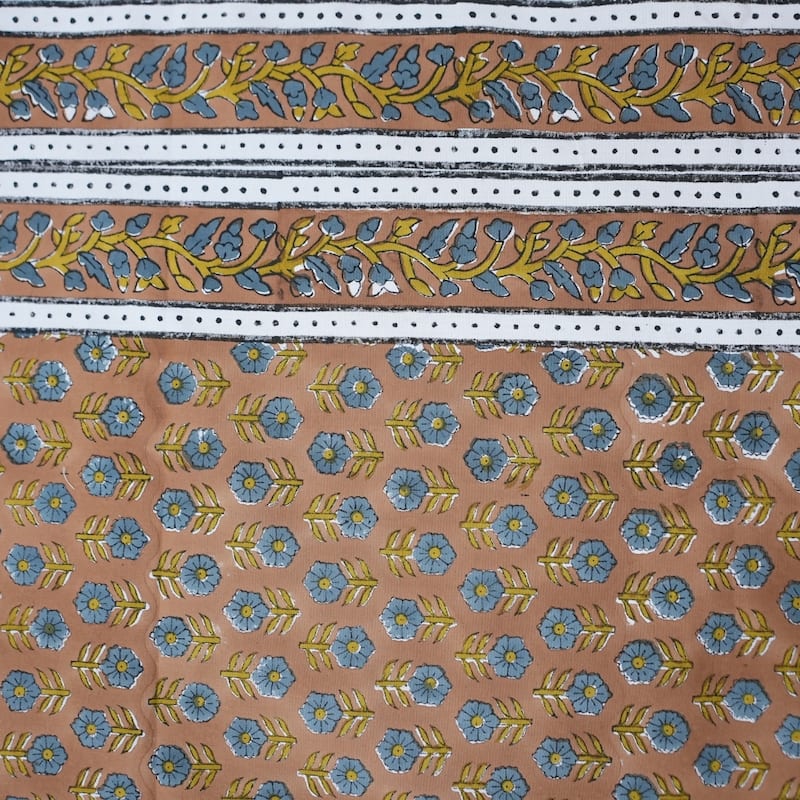 Fabdivine Handmade Block Print Cotton Brown Table Cover or Cloth Dining, Farmhouse & Kitchen Décor