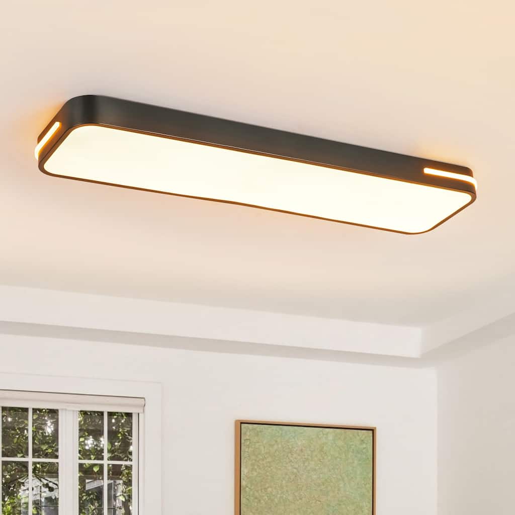 31.5 in. Modern Black Rectangular LED Flush Mount Ceiling Light in Matte Black with Acrylic Panel