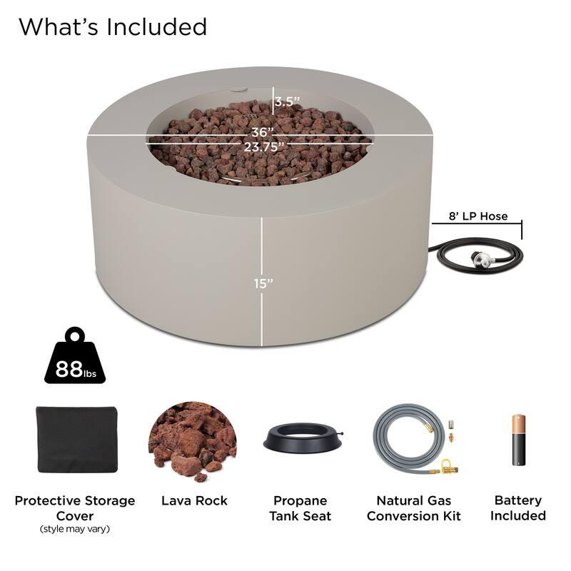 Aegean 36" Round LP Fire Table w/NG Conversion kit by Real Flame