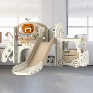 9-in-1 Toddler Indoor Slide with Basketball Hoop, Climber, Tunnel, and Storage Box for Active Play for Kids Ages 1-6