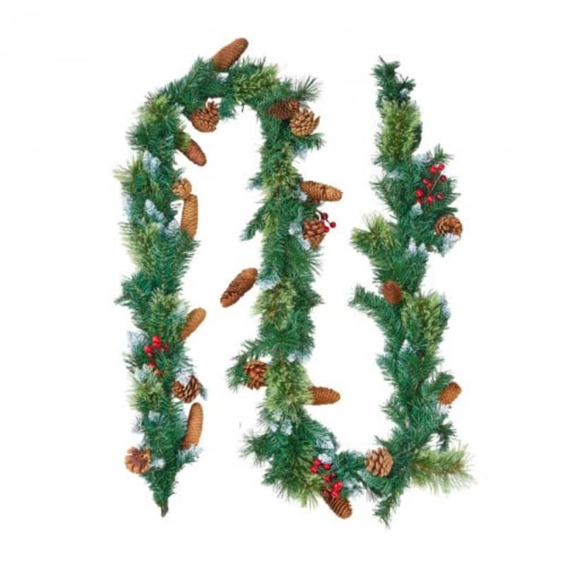 Holiday Greenery Garland 9ft Long with Warm White LED Lights and Lifelike Pinecones - 108.27” x 11.02” x 5.91”