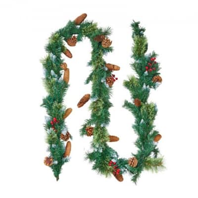 Holiday Greenery Garland 9ft Long with Warm White LED Lights and Lifelike Pinecones - 108.27” x 11.02” x 5.91”