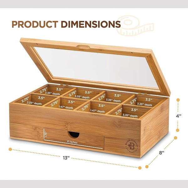 Zeus & Ruta Acacia Wood Tea Bag Organizer - Storage Box & Drawer Caddy, Tea Station Chest Display Holder for Countertop (Organizador De T