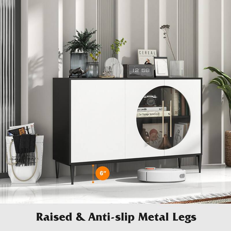 Gymax Sideboard Cabinet w/ Tempered Glass Door Elevated Metal Legs
