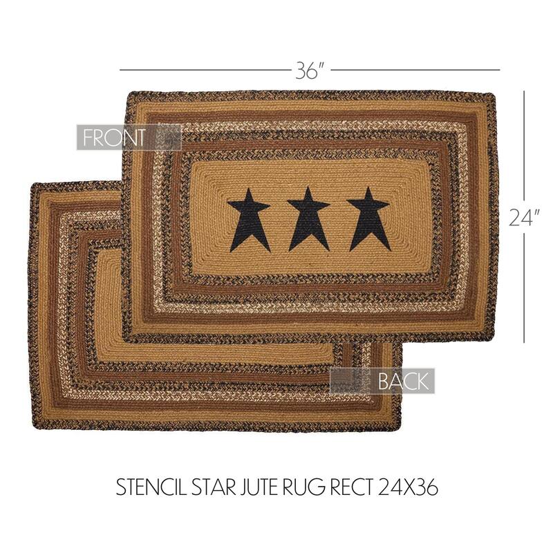 Kettle Grove Jute Rug Rect Stencil Stars w/ Pad 24x36 - 2' x 3' Rectangle